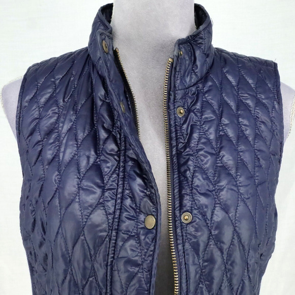 Talbots Puffer Vest Petites MP PM Navy Blue Quilted Full Zip Snaps Pockets - Picture 10 of 16